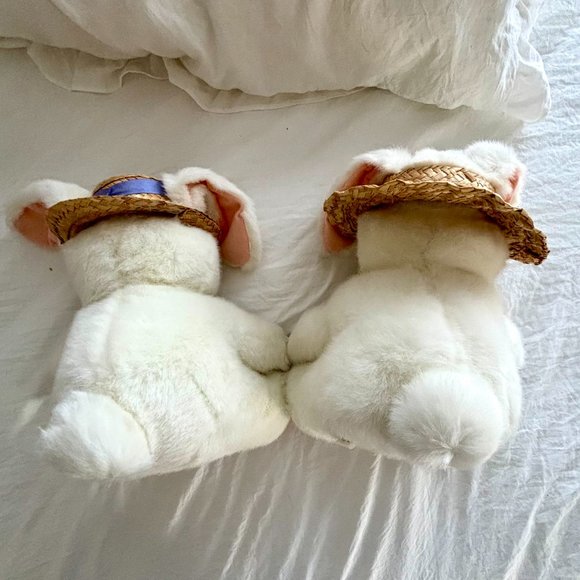 Vintage Hallmark Boy & Girl Easter Bunny Rabbits Straw Hats Excellent Condition - Picture 7 of 8